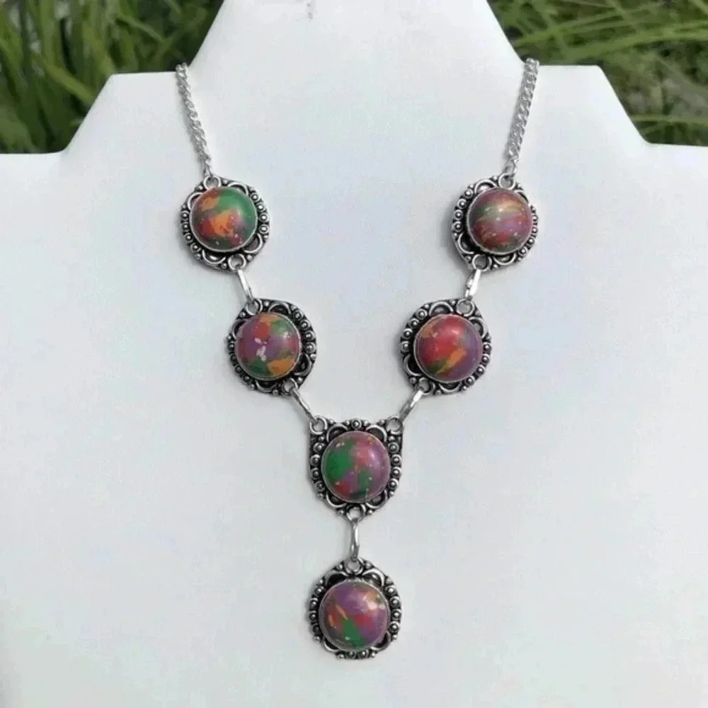 Purple Mosaic Jasper 925 Silver Necklace NWT